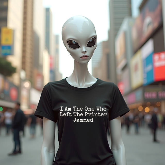 Black T-Shirt with office joke "I Am The One Who Left The Printer Jammed"